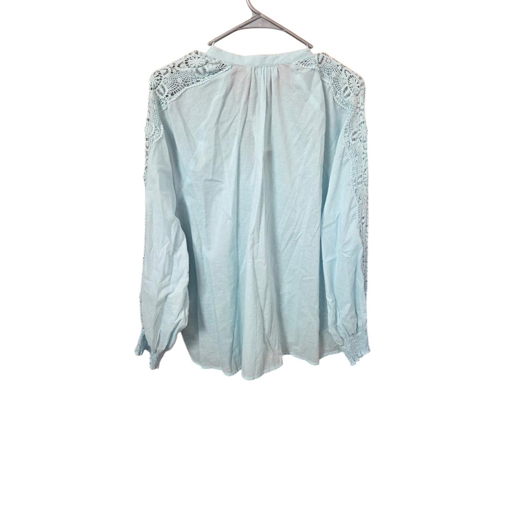 Jennifer & Grace Peasant Blouse Women Plus 2X Blue Crochet Lace Eyelet Boho - Picture 2 of 4